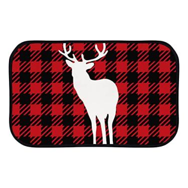 Imagem de DreamBay Tapetes de porta pequenos 23,6 x 15,7 polegadas xadrez de búfalo vermelho de cervo feliz tapete anti-fadiga tapete de pé interior ao ar livre capacho de entrada antiderrapante