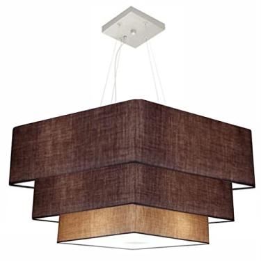 Imagem de Lustre Pendente Triplo Quadrado Cúpula 30/80x70x60 cm, Vivare Iluminação, Pendente4165/LCLCLP, Café/Palha, Gigante