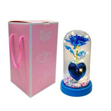Imagem de Enfeite Rosa e Coração Na Redoma de Vidro Led Decorativo
