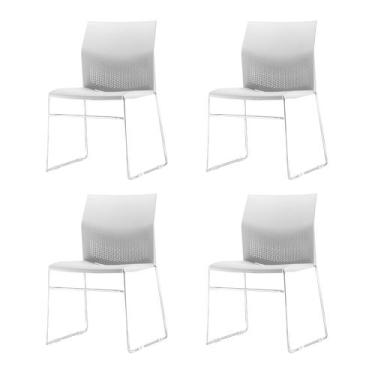 Imagem de Kit 4 Cadeiras Connect Assento Branco Base Fixa Cromada - 57593 - Sun