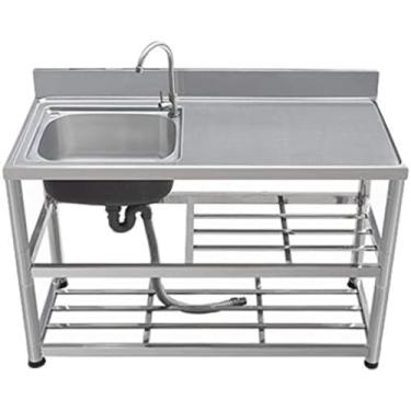 Imagem de Pia Utilitária De Aço Inoxidável Pia De Cozinha Comercial, Aço Inoxidável, Bacia De Lavagem De Vegetais De Mesa Com Prateleira Multifuncional De Mesa De Trabalho,Pacote B,90*50*80cm-Pia Esquerda,Y