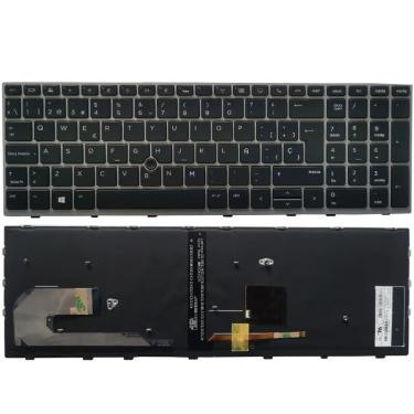 Imagem de Teclado portátil com bastão apontador  moldura de prata  HP EliteBook 850  G5  G6  espanhol  novo