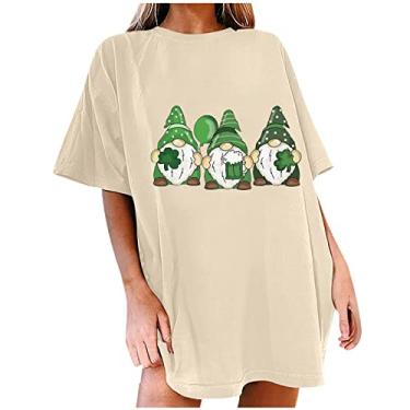 Imagem de Camisetas do Dia de São Patrício para Mulheres Trevo Verde Camiseta Gráfica Camisas de Manga Curta para Mulheres Camisetas Cruzeiro 2024, Camisa cáqui para o dia de São Patrício para mulheres, GG