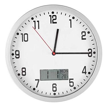Imagem de Relógio de parede moderno multifuncional preto silencioso sem tique-taque com data digital, dia da semana e medidor de temperatura para decoração de quarto de escritório doméstico