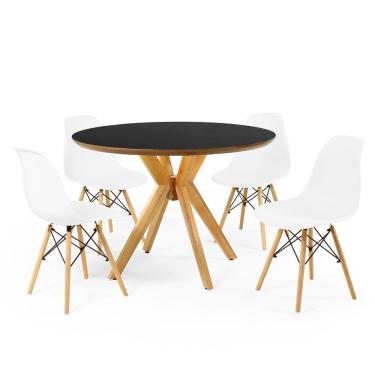 Imagem de Conjunto Mesa de Jantar Redonda Marci Premium Preta 100cm com 4 Cadeiras Eames Eiffel - Branco