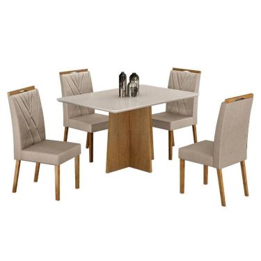 Imagem de Mesa de Jantar Jade 120x80cm Cinamomo Off White com 4 Cadeiras Lara Veludo Bege - Valdemóveis