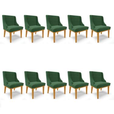 Imagem de Kit 10 Cadeiras De Jantar Liz Veludo Verde Base Fixa Madeira