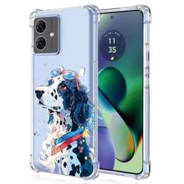 Imagem de XINYEXIN Capa transparente para Motorola Moto G54, fina à prova de choque TPU bumper capa de telefone transparente padrão fofo, arte legal colorida grafite série - cachorro branco