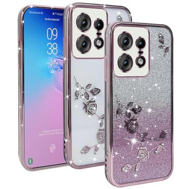 Imagem de XINYEXIN Capa transparente com glitter para Motorola Edge 50 Pro, capa protetora ultrafina e portátil à prova de choque - ouro rosa
