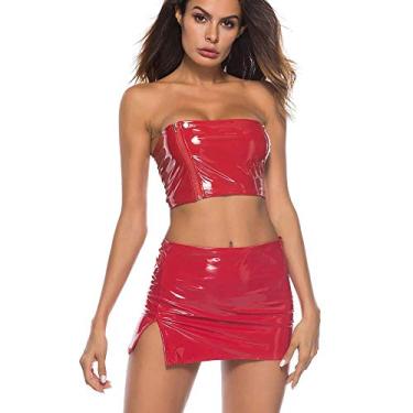 Imagem de KSDFIUHAG Conjuntos de lingerie para mulher lingerie sexy mulheres lingerie erótica disfarces top vermelho curto e saia roupa Babydoll, Rede, XXG