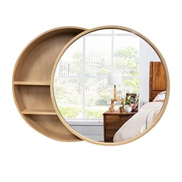 Imagem de Armário de espelho deslizante de banheiro, armário de remédios de parede redonda com armazenamento/organização, montagem em superfície, armários de parede sobre o vaso sanitário (cor: madeira,