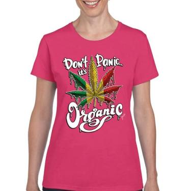 Imagem de Camiseta feminina Don't Panic It's Organic 420 Weed Pot Leaf Smoking Marijuana Legalize Cannabis Stoner Pothead, Rosa choque, M
