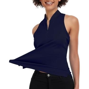 Imagem de Camisa de golfe feminina sem mangas, gola V com costas nadador polo que absorve umidade, camisetas femininas de tênis de secagem rápida, B02, azul-marinho, P