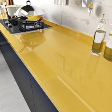 Imagem de Wallercity Papel de parede decorativo de vinil amarelo brilhante papel de parede autoadesivo de bancada à prova d'água brilhante glitter papel de parede para armários de cozinha tampos de mesa 40 x 38