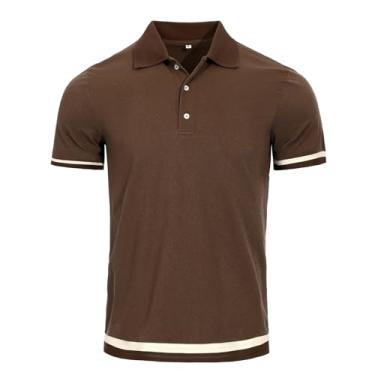 Imagem de Oymyakon Camisa polo masculina casual manga curta golfe camisa polo verão lapela golfe camisetas camisetas, Marrom, P