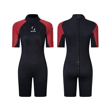 Imagem de Roupa de mergulho masculina de neoprene de 3 mm para mergulho com zíper nas costas para mergulho, canoa, pesca submarina, surf, snorkeling (vermelho M)