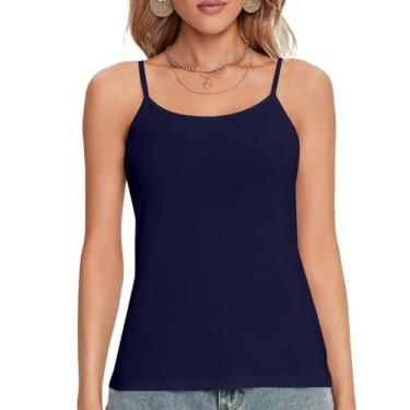 Imagem de Umenlele Camiseta regata feminina com gola redonda, alças finas, básicas, Azul marinho, P