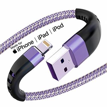 Imagem de Pacote com 3 carregadores para iPhone com certificação Apple MFi de 1,8 m, cabo Lightning longo Essri de nylon trançado forte de 1,8 m, cabo USB rápido para iPhone 11/X/XS/XR/8/7/6/5S/SE/iPad Mini Air (roxo)