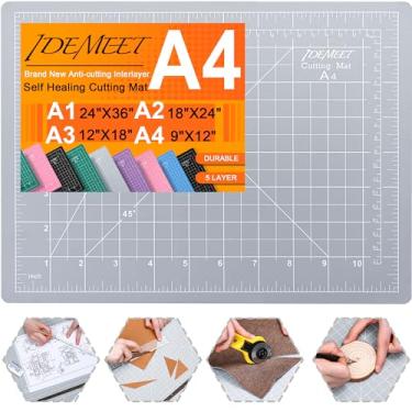 Imagem de Tapete de corte autorreparável espesso de 23 x 30,5 cm, tapete de costura de corte rotativo Idemeet para artesanato, lâmina de 5 camadas, protetor de mesa, tábua de corte para tecido, couro,