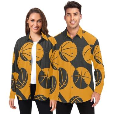 Imagem de Yuiboo Camisetas masculinas de verão manga longa para mulheres regulares com bolsos esportes basquete laranja preta, Esportes basquete laranja preto, XXG