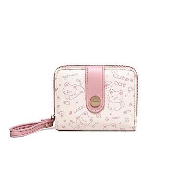 Imagem de Carteira pequena de gato fofo, carteira de couro PU, porta-cartões, porta-moedas, para mulheres, meninas e mulheres, rosa, one size, Carteira com porta-cartões e moedas de papel-moeda