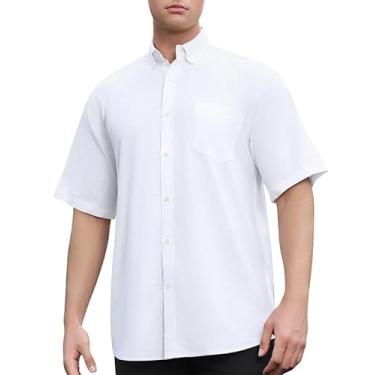 Imagem de Sedyrak Camisa de manga curta masculina de linho de algodão com ajuste regular casual com botão e bolso frontal, Branco370, 3G