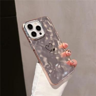 Imagem de Love Heart Ripple Case para iPhone 15 14 13 Pro Max Plus 12 11 15Pro 14Pro Chapeamento de folha de alumínio à prova de choque capa de silicone macio, RoseGold, para 15plus