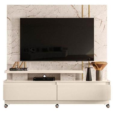 Imagem de Estante Home Theater New Apolo Para TV até 75 com rodízios Cor Calacata Off White - Madetec Móveis