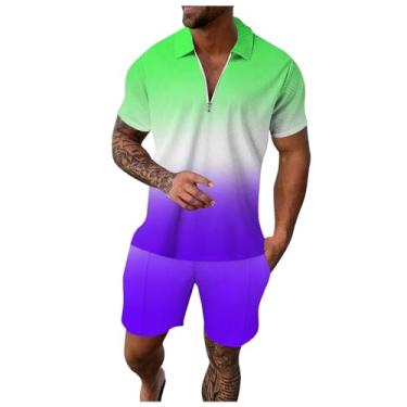 Imagem de Camisetas casuais Henley de manga curta para praia, shorts e calças de verão, conjunto de duas peças masculino 2024 conjunto de 2 peças, 12 - roxo, XXG