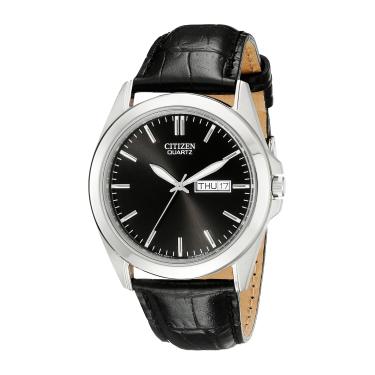 Imagem de Citizen Relógio masculino de quartzo, aço inoxidável com pulseira de couro, casual, preto (modelo: BF0580-06E)