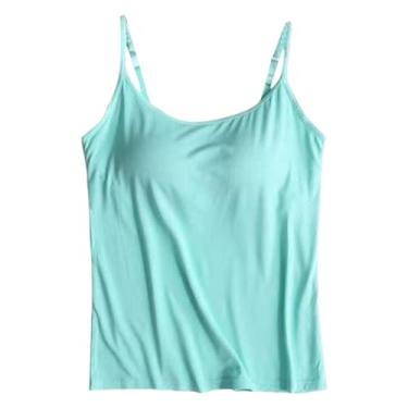Imagem de Camiseta regata feminina 2024 verão casual acolchoada ajustável alças finas com sutiã embutido, Verde menta, P