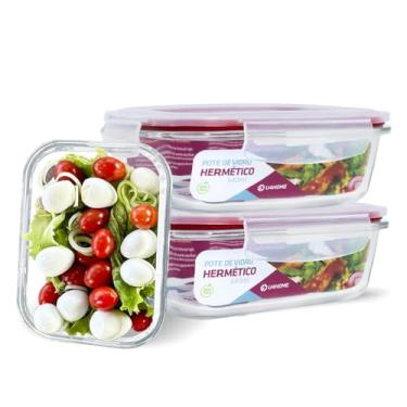 Imagem de 3 Potes Hermeticos 640ml Vidro Retangular Univendas