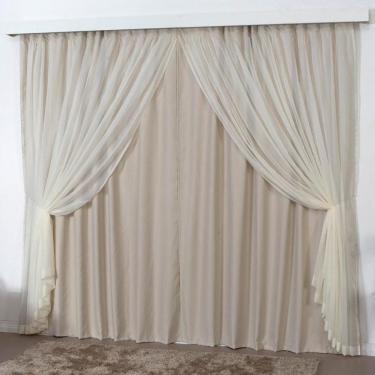 Imagem de Cortina sala quarto blackout voal trilho comum 4m bege