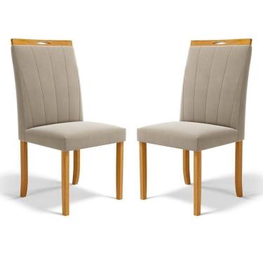 Imagem de Kit Com 2 Cadeiras Aurora Madeira Maciça Estofadas Para Mesa De Jantar Veludo Bege 102