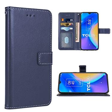 Imagem de FDCWTSH Compatível com TCL 20E 20Y TLC 6125F carteira capa de pulso cordão de fibra de carbono e couro flip porta-cartão acessórios capa de telefone para Alcatel 1S 2021/3L 2021 mulheres homens azul