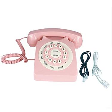 Imagem de Telefone fixo retrô rosa Beneno, design clássico, giratório, com cordão, para casa e escritório, telefones básicos dos anos 80 para idosos