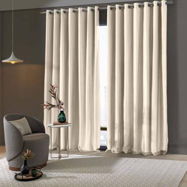 Imagem de Cortina Blackout Quarto Areia Pratika Cromo 5,40 x 2,50 Voil Com Forro Corta Luz Pvc Bella Janela