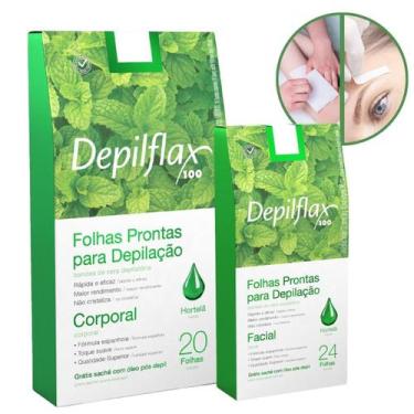 Imagem de Kit Folhas Prontas Depilação Facial Corporal Hortelã Depilflax Cera Fr