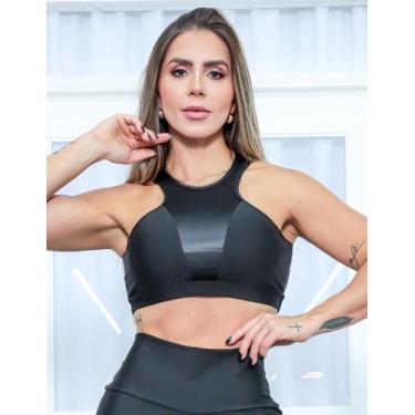 Imagem de Top Sem Bojo Feminino para Academia com Recortes em Tela e Cirrê - Car