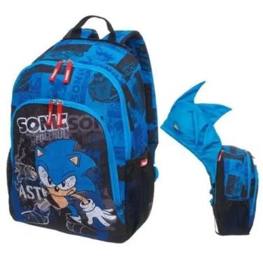 Imagem de Mochila Infantil de Costas Sonic Touca Capuz Azul Original, Azul
