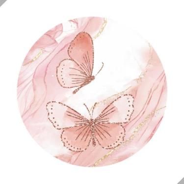 Imagem de Painel de Lona Redondo Borboletas Rosa Aquarela Glitter Brilho - Fabri