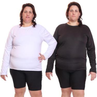 Imagem de Kit 2 Camisetas Feminina Plus Size Manga Longa Dry Fit Lisa Proteção S