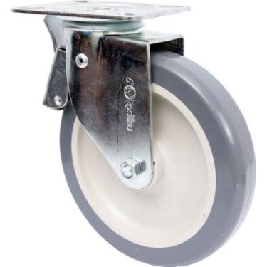 Imagem de (4pçs) Rodizio Girat. Placa C/ Freio 6pol. R612 Bp Pvc Anti Risco 85kg