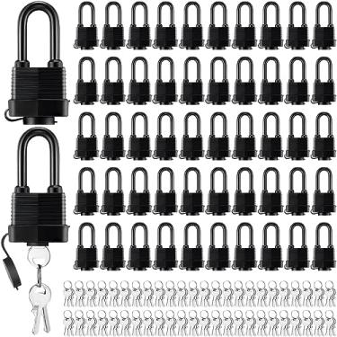 Imagem de Hicarer Pacote com 50 cadeados impermeáveis com chave, cadeados longos, largos, à prova de intempéries com chaves, cadeados externos de 4,5 cm para casa, jardim, garagem, portão de segurança