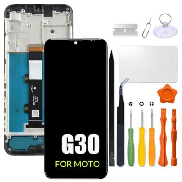 Imagem de Tela LCD de substituição para Motorola Moto G30 com moldura para Moto XT2129 XT2129-1 XT2129-2 XT2129-3 Tela sensível ao toque digitalizador com kit de reparo (preto com moldura)