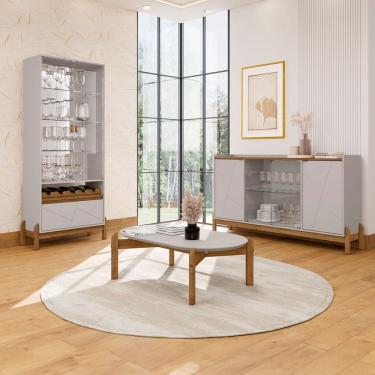 Imagem de Sala de Estar Completa Bahrein 6 Portas 1 Gaveta 3 Peças Off White/Cedro - Pnr Móveis