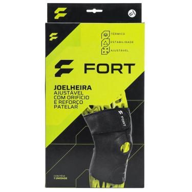 Imagem de Joelheira Fort Neoprene Ajustável com Orificio e Reforço Patelar Tam Único Preta