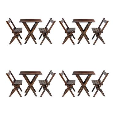 Imagem de Kit 4 Jogos De Mesa Aparador Bar Dobrável Com 2 Cadeiras Em Madeira Maciça - Imbuia