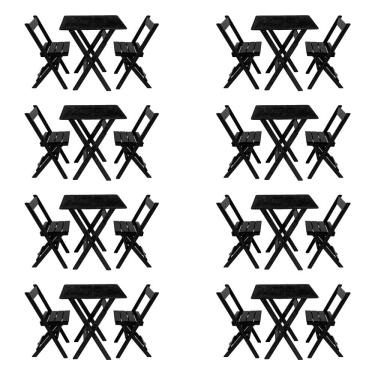 Imagem de Kit 8 Conjuntos Mesa Dobrável Para Bar E Restaurante 60x60cm Com 2 Cadeiras Em Madeira Maciça - Pret