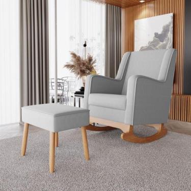 Imagem de Poltrona Amamentação Aquila Balanço Com Puff Linho Cinza Ideal Moveis